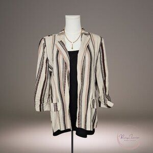 NYCC Linen Blend Striped Blazer Jacket M Roll Tab Sleeves